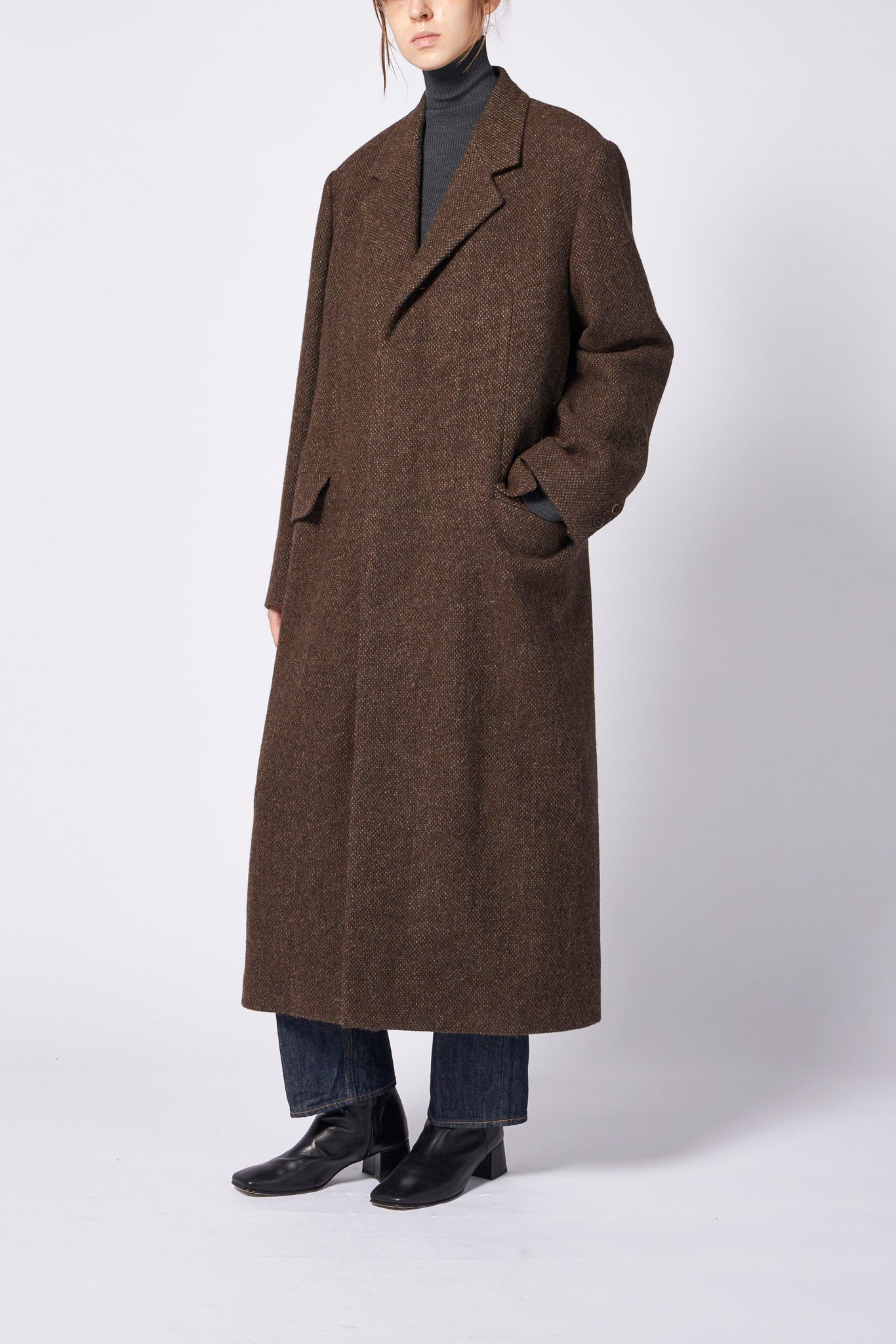 LAMA SHETLAND WOOL TWEED CHESTERFIELD COAT