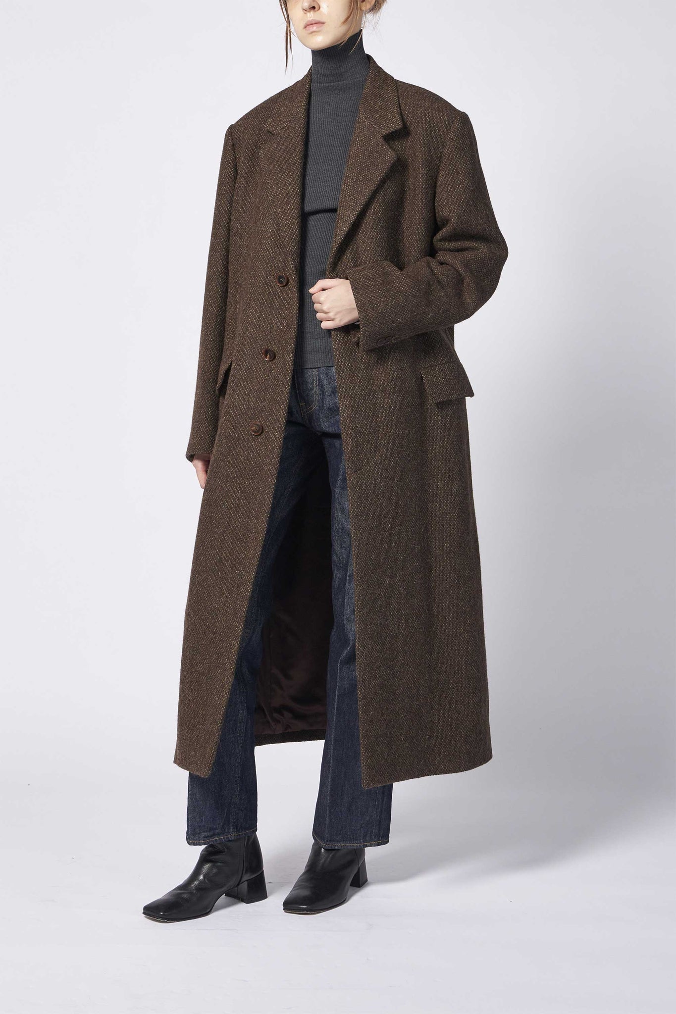 LAMA SHETLAND WOOL TWEED CHESTERFIELD COAT