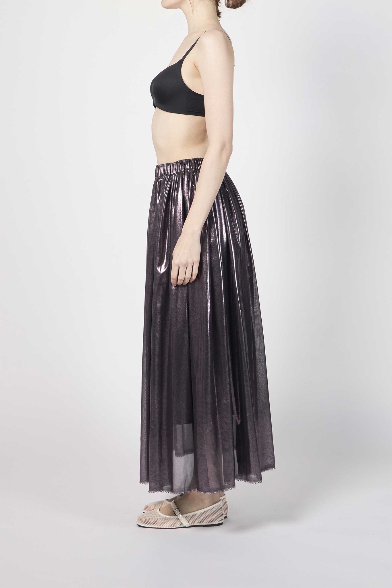 Lurex Print Chiffon Gathered Skirt