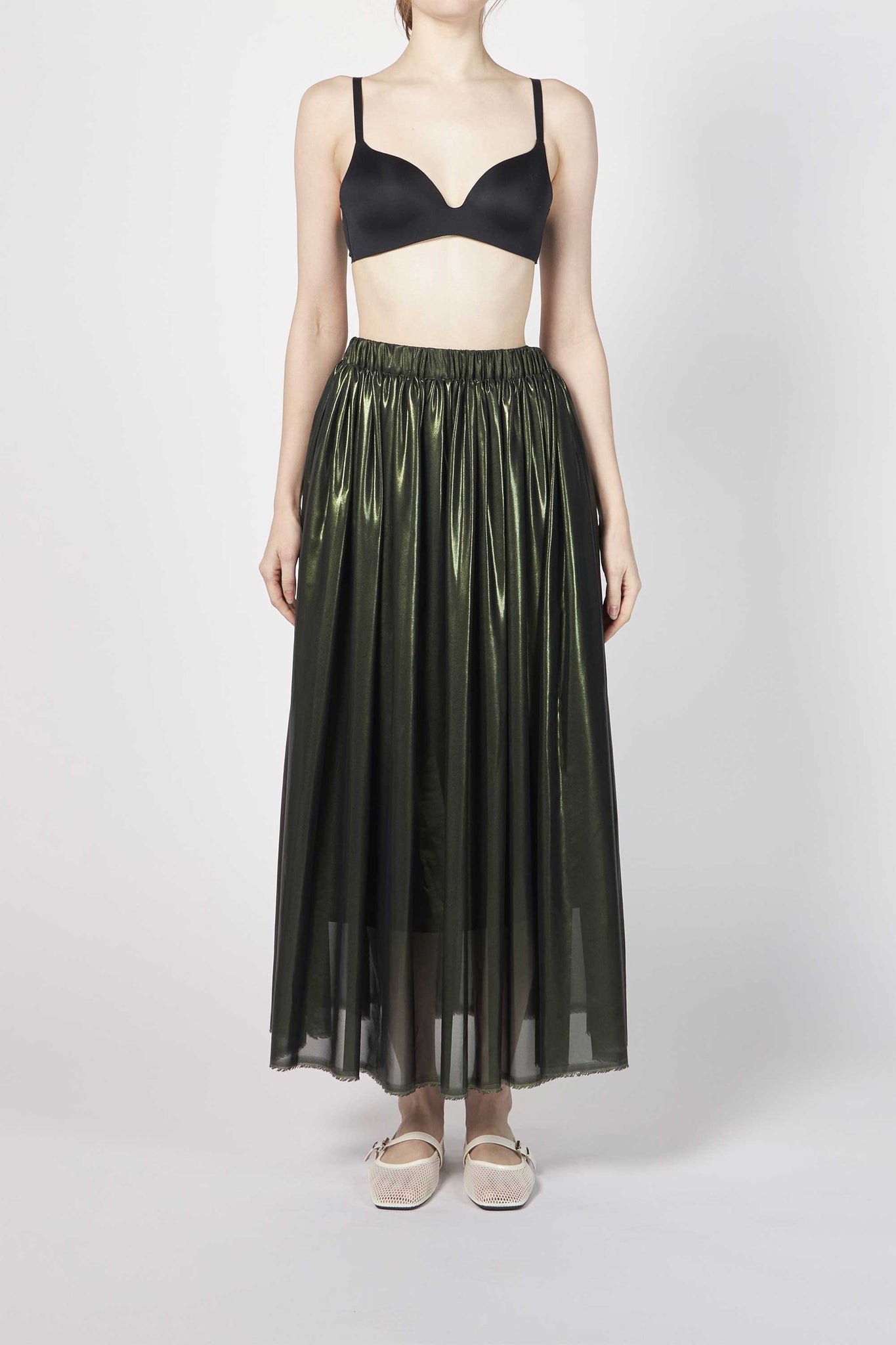 Lurex Print Chiffon Gathered Skirt