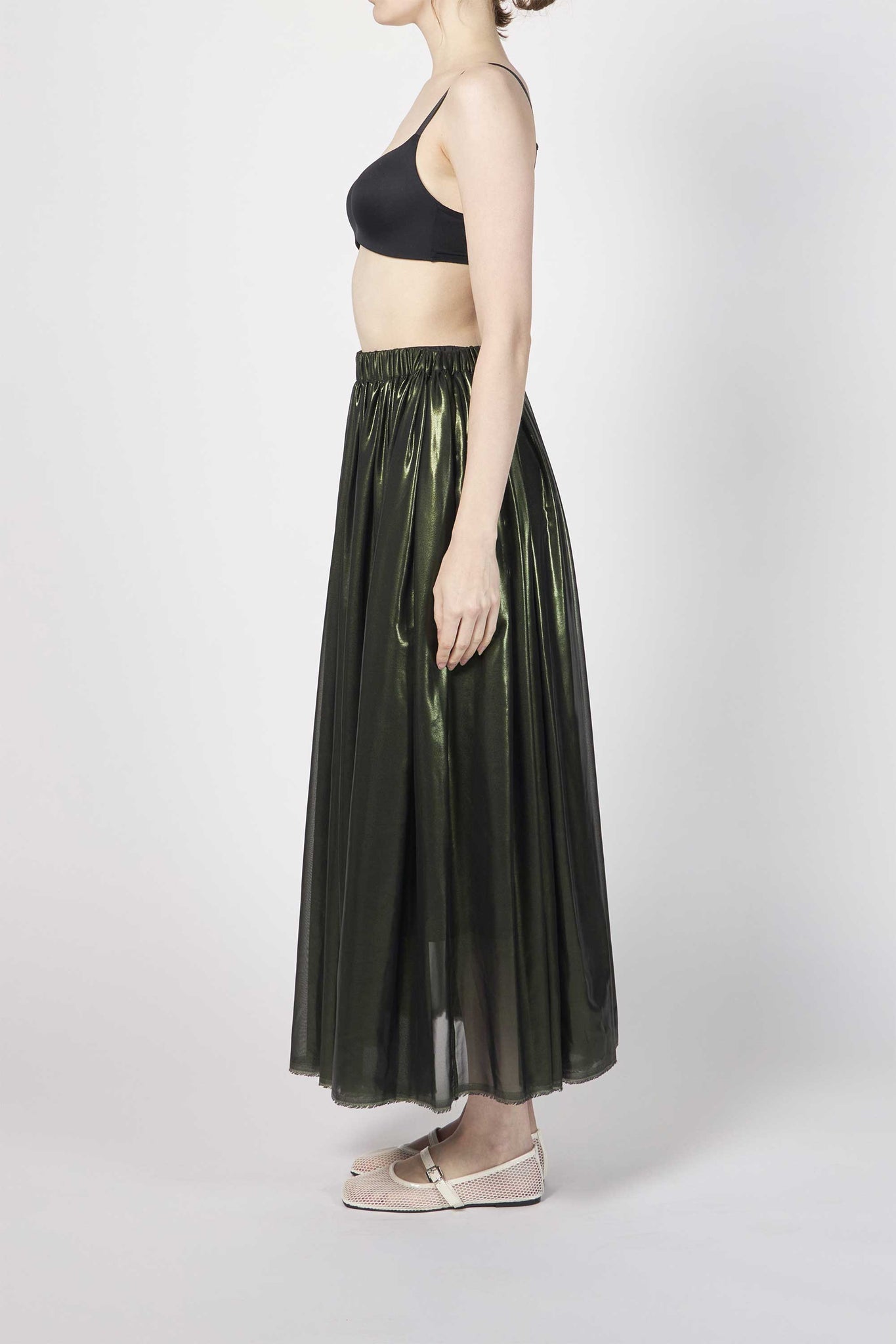 Lurex Print Chiffon Gathered Skirt