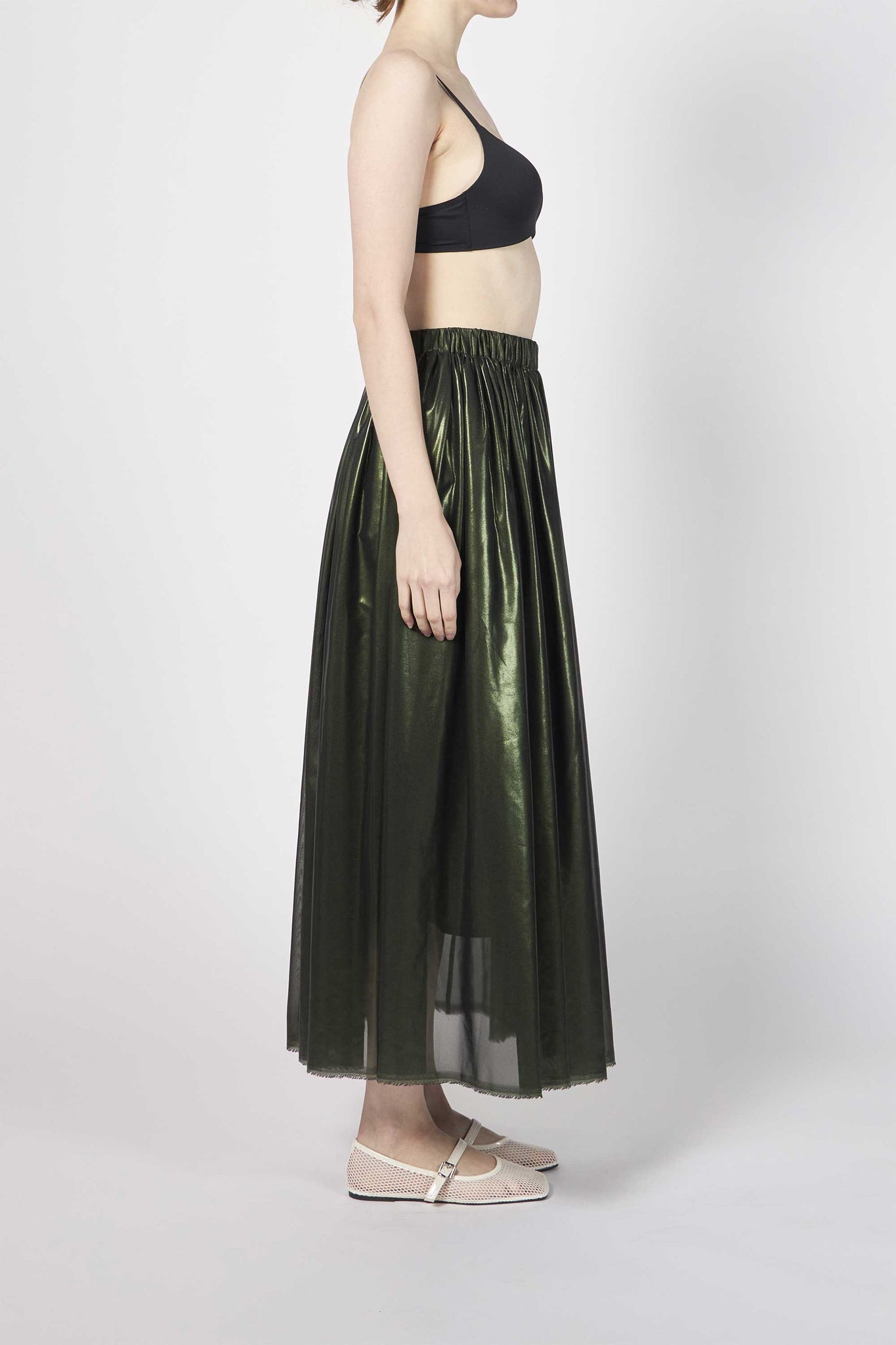 Lurex Print Chiffon Gathered Skirt